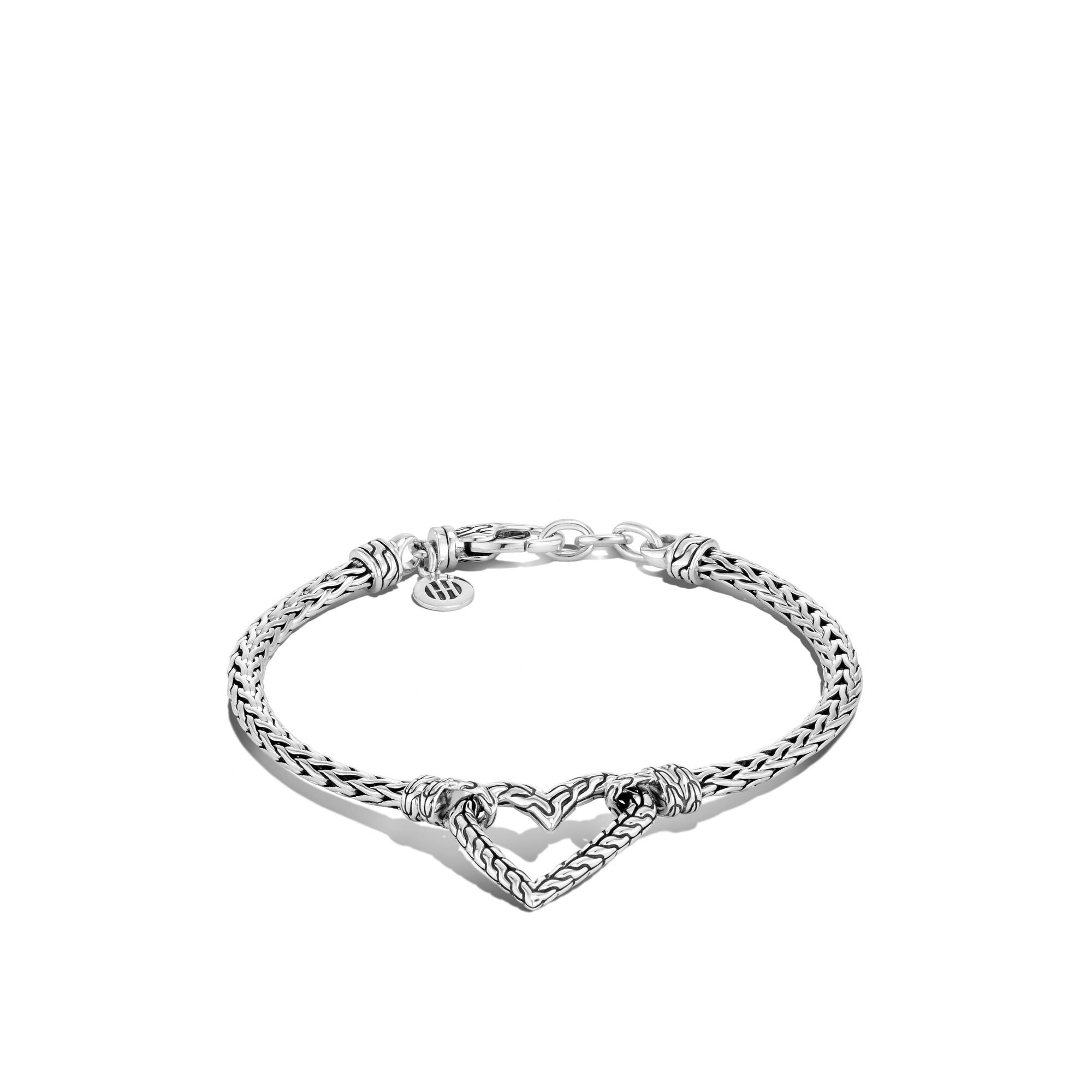 Silver Classic Chain Manah Foxtail Open Heart Bracelet