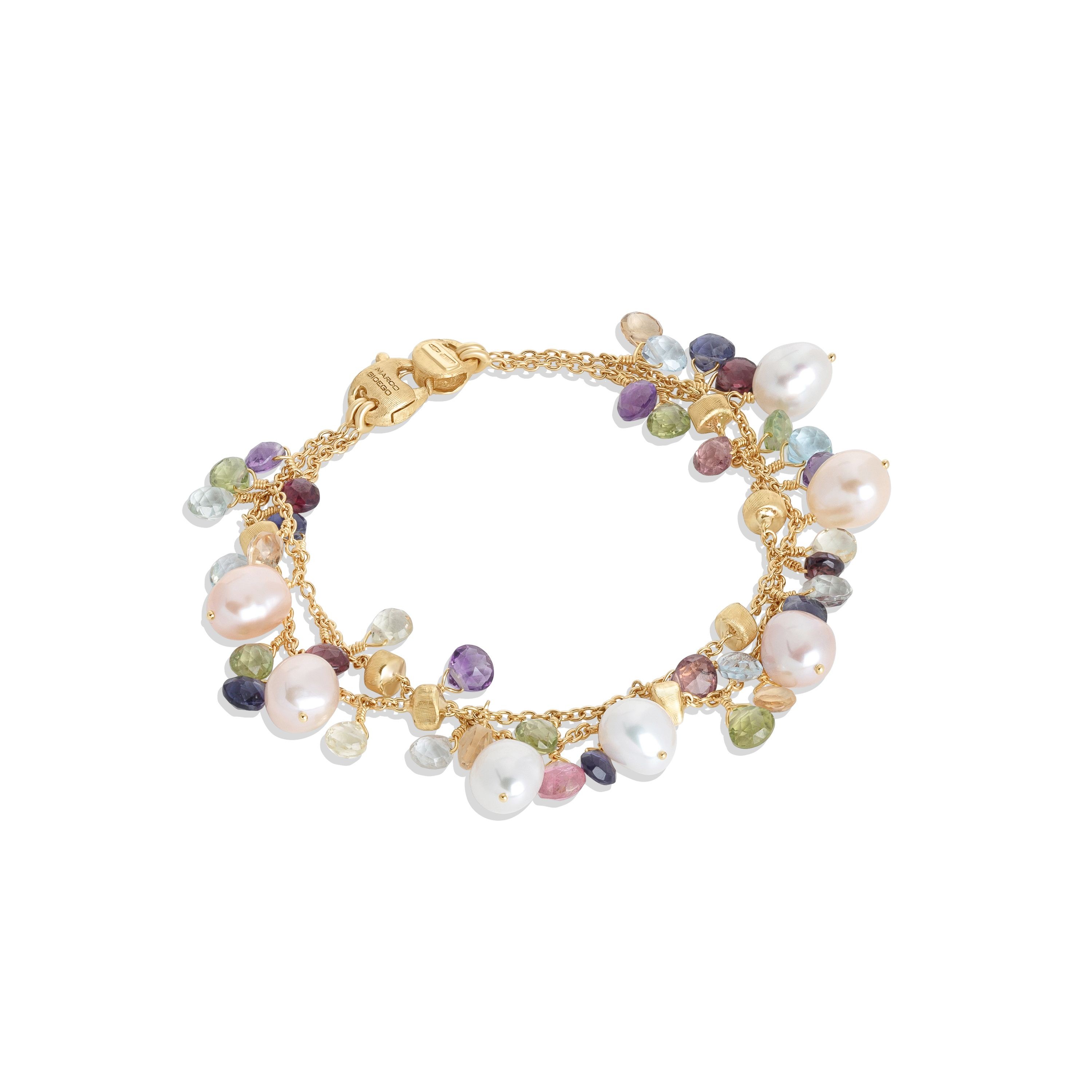 18k Yellow Gold Paradise Mixed Gemstones Pearl Bracelet