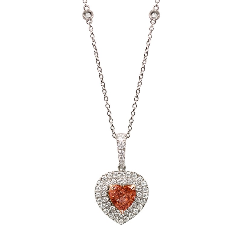 18k White & Rose Gold Pink Heart Diamond Necklace