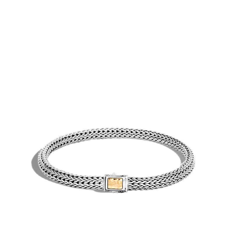 Silver and 18k Yellow Gold Hammered Bracelet