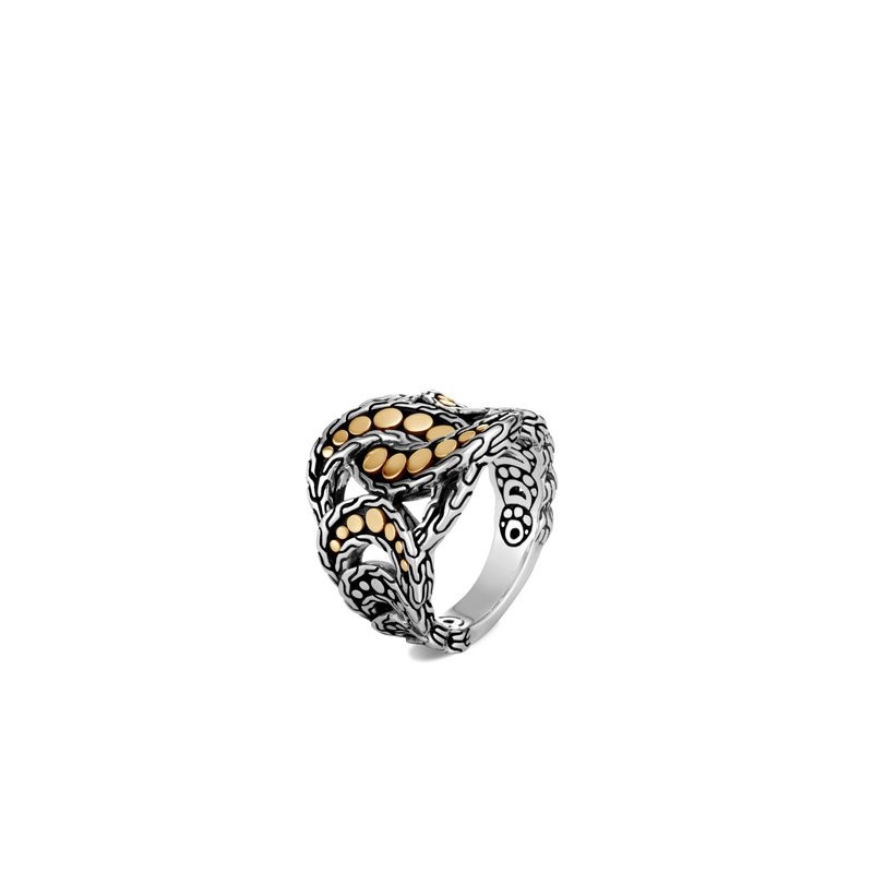 18k Yellow Gold and Silver Dot Ring