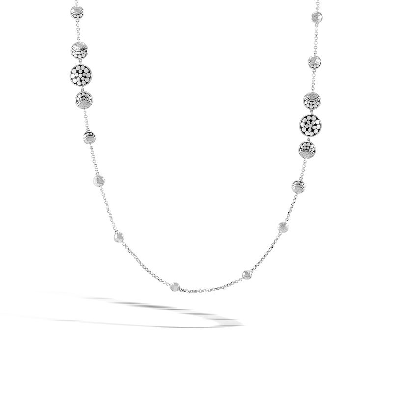 Silver Dot Moon Phase Hammered Station Necklace