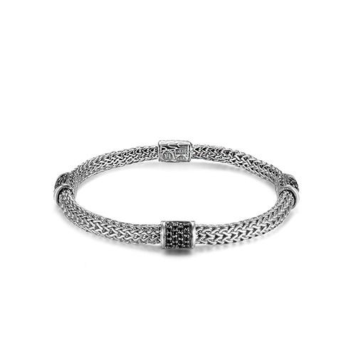 Silver Lava Black Sapphire Classic Chain Bracelet