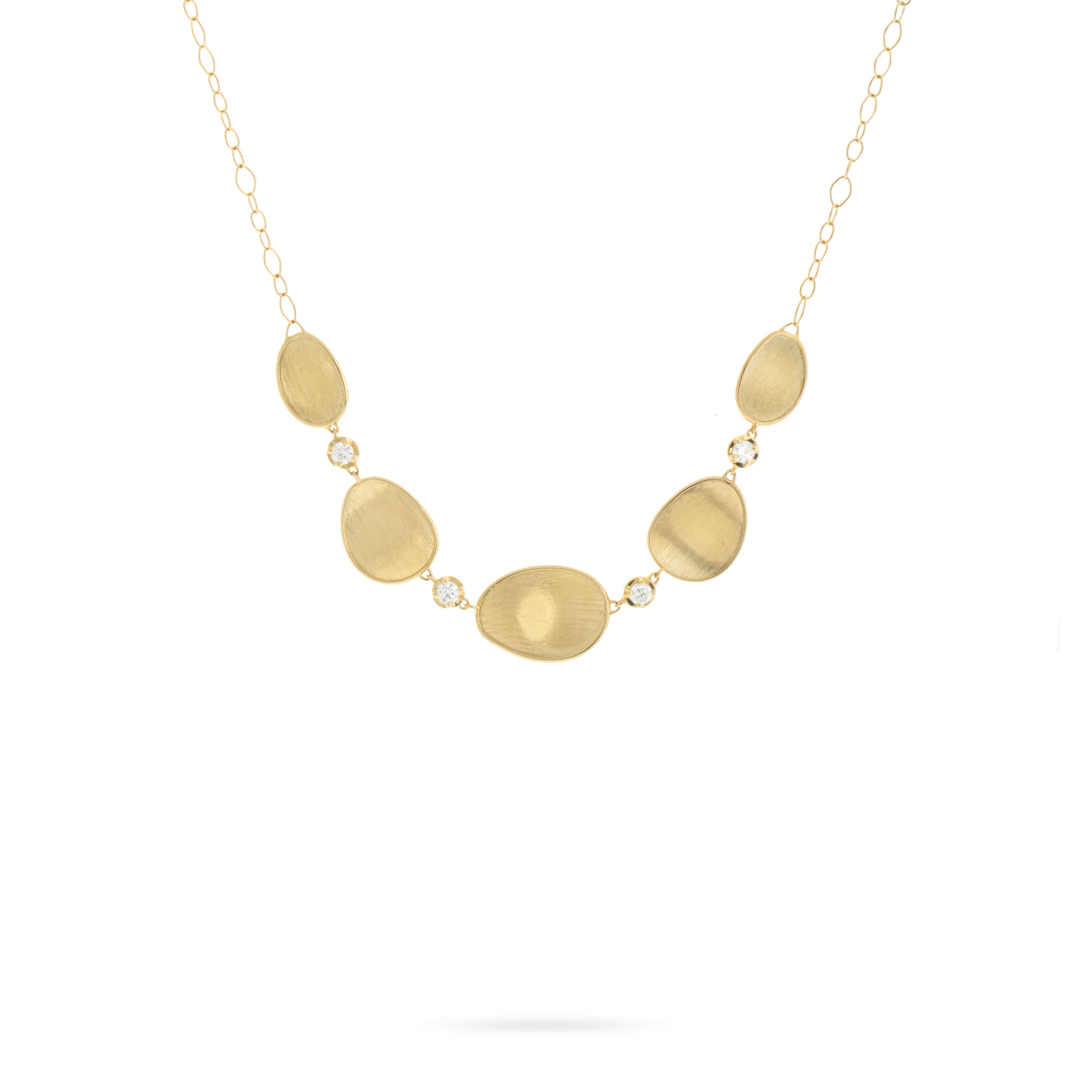18k Yellow Gold Diamond Brushed Oval Necklace