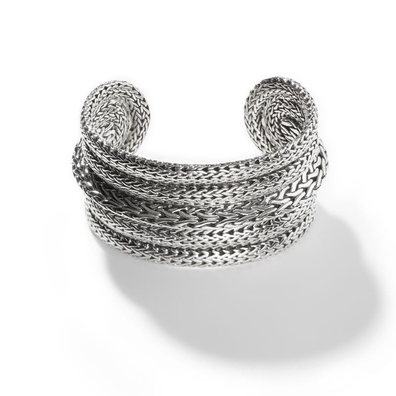 Silver Classic Chain 5 Row Large Cuff Bracelet