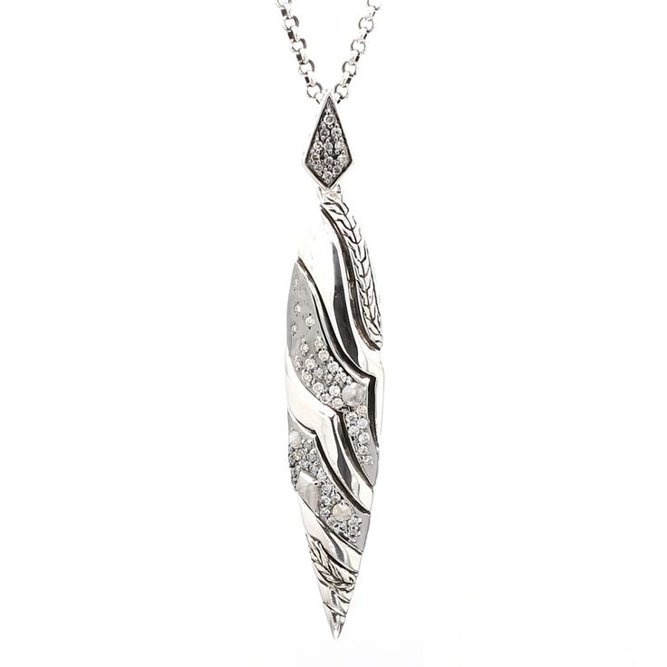 Silver Lahar Drop Marquise Diamond Grey Pendant Necklace