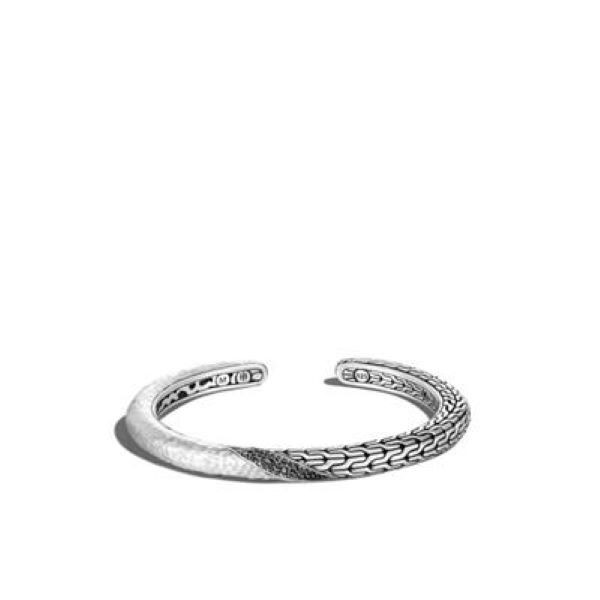 Silver Classic Chain Twisted Hammered Bangle Bracelet