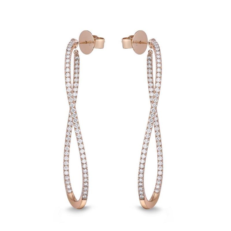 18k Rose Gold Classic Diamond Twist Hoop Earrings