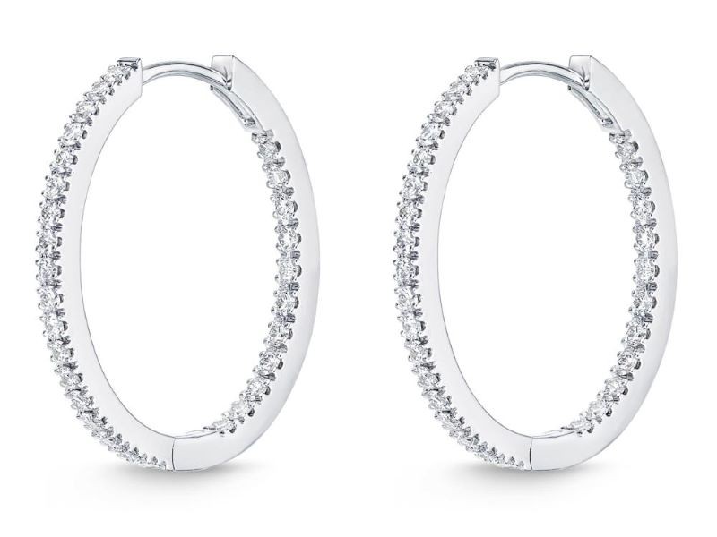 18k White Gold Classic Inside Out Diamond Hoop Earrings