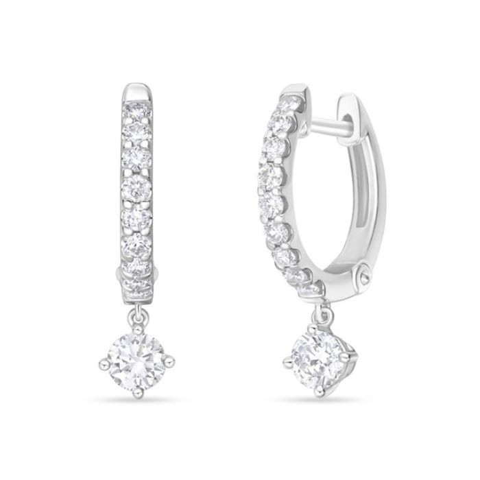 18k White Gold Odessa Diamond Drop Huggie Earrings
