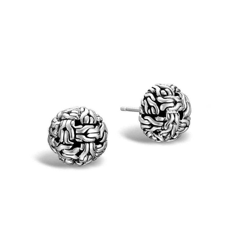 Silver Large Classic Chain Braided Knot Stud Earrings