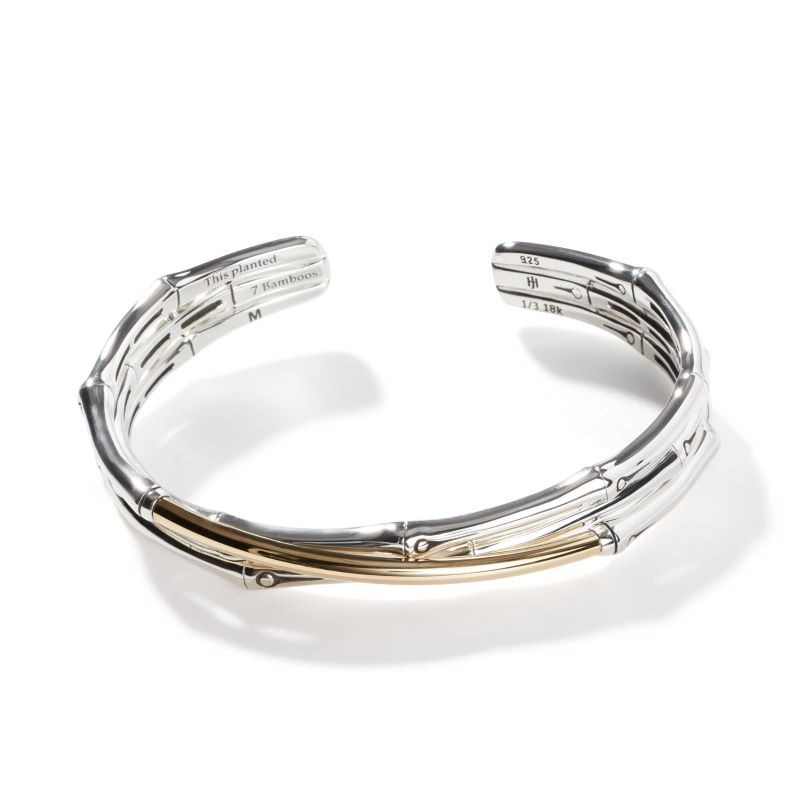 Silver and 18k Yellow Gold Bamboo 3 Row Crossover Cuff