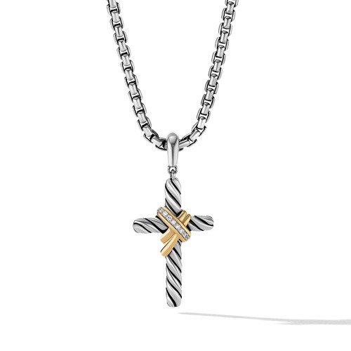X Cross Pendant in Sterling Silver with 18K Yellow Gold and Pavé Diamonds