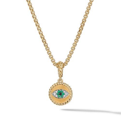 Evil Eye Amulet in 18K Yellow Gold with Pavé Emeralds and Diamonds