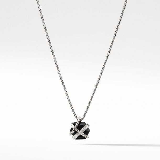 Silver Hexagon Onyx Cable Diamond Wrap Necklace