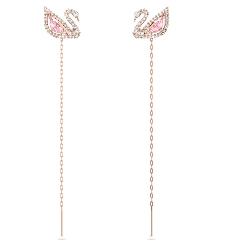 Dazzling Swan Clear Pink Crystal Long Earrings