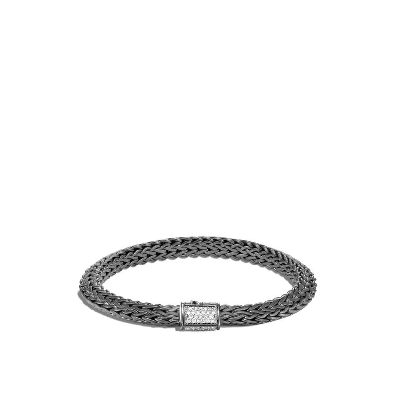 Silver Classic Chain Diamond Black Rhodium Chain Bracelet