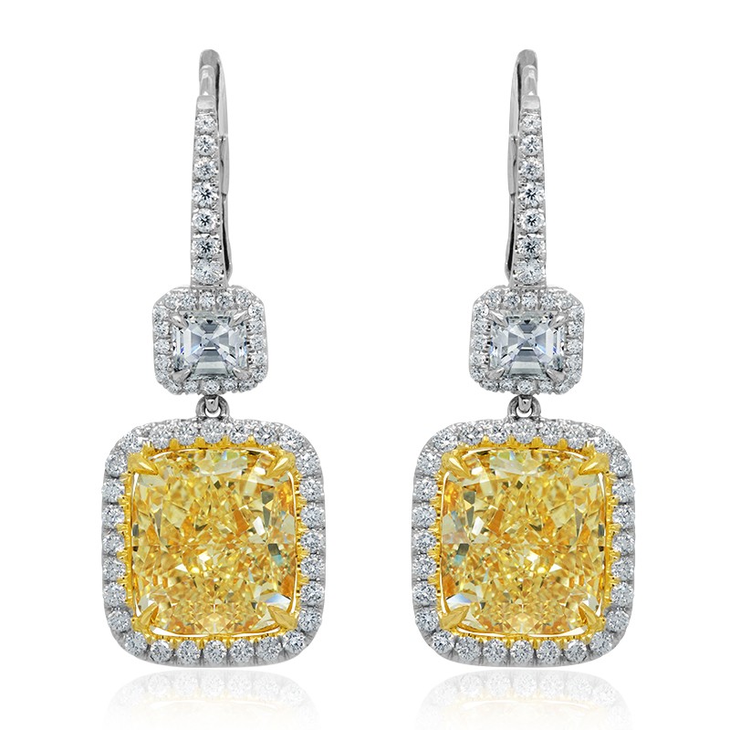 Platinum 18k Yellow Gold Yellow Diamond Drop Earrings