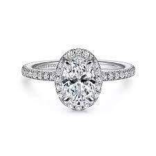 14k White Gold Pave Diamond Oval Halo Engagement Mounting