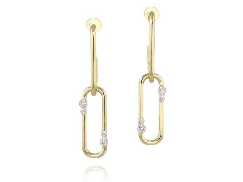 14k Yellow Gold Infinity Link Diamond Drop Earrings