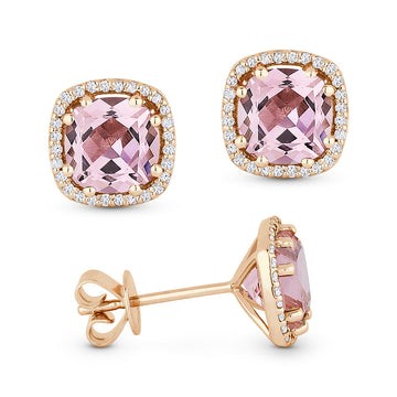 14k Rose Gold Cushion Morganite Stud Earrings