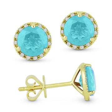 14k Yellow Gold Round Turquoise Stud Earrings