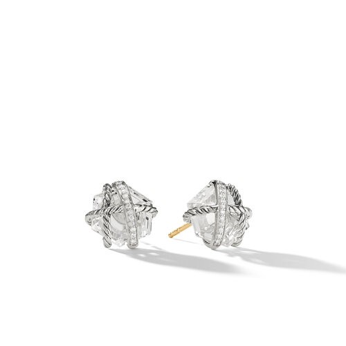 Cable Wrap Stud Earrings in Sterling Silver with Crystal and Pavé Diamonds