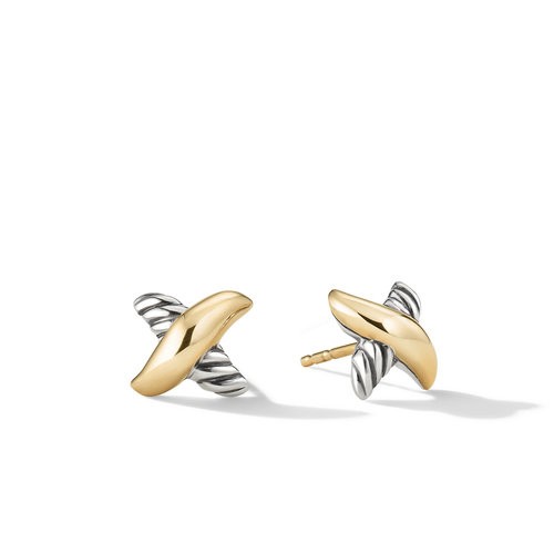 Petite X Stud Earrings in Sterling Silver with 18K Yellow Gold