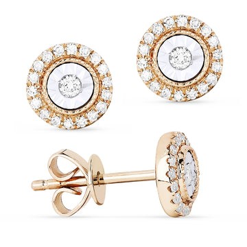 14k Rose Gold Diamond Center Stud Earrings