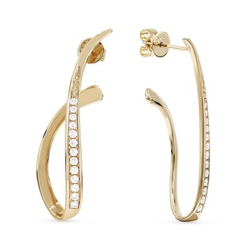 14k Yellow Gold Twisted Oval Pave Diamond Earrings