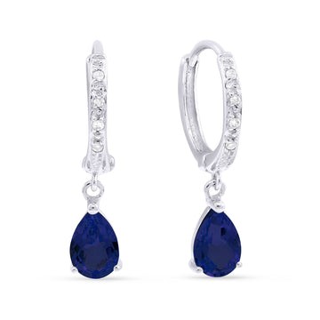 14k White Gold Diamond Blue Corundum Dangle Earrings