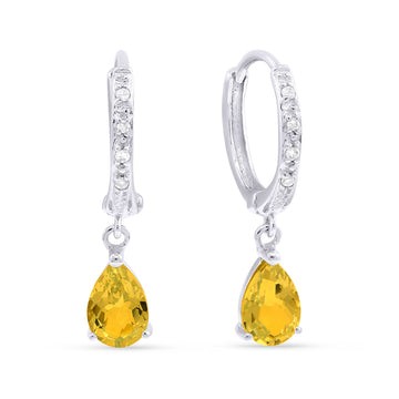 14k Two Tone Diamond Citrine Hoop Dangle Earrings