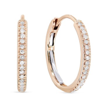 14k Rose Gold Thin Diamond Hoop Earrings
