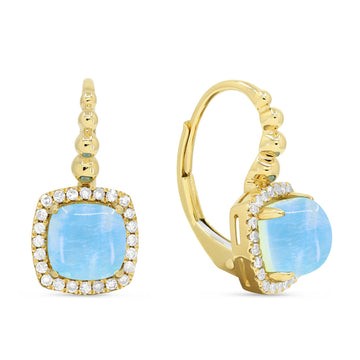 14k Yellow Gold Blue Topaz Mother of Pearl Earrings