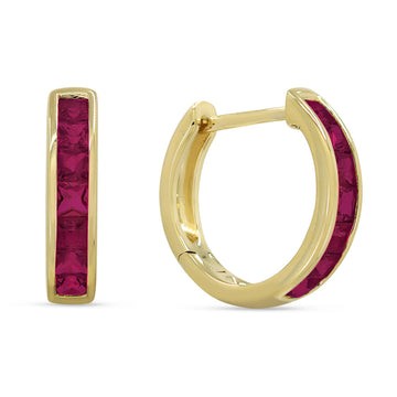 14k Yellow Gold Channel Sapphire Hoop Earrings