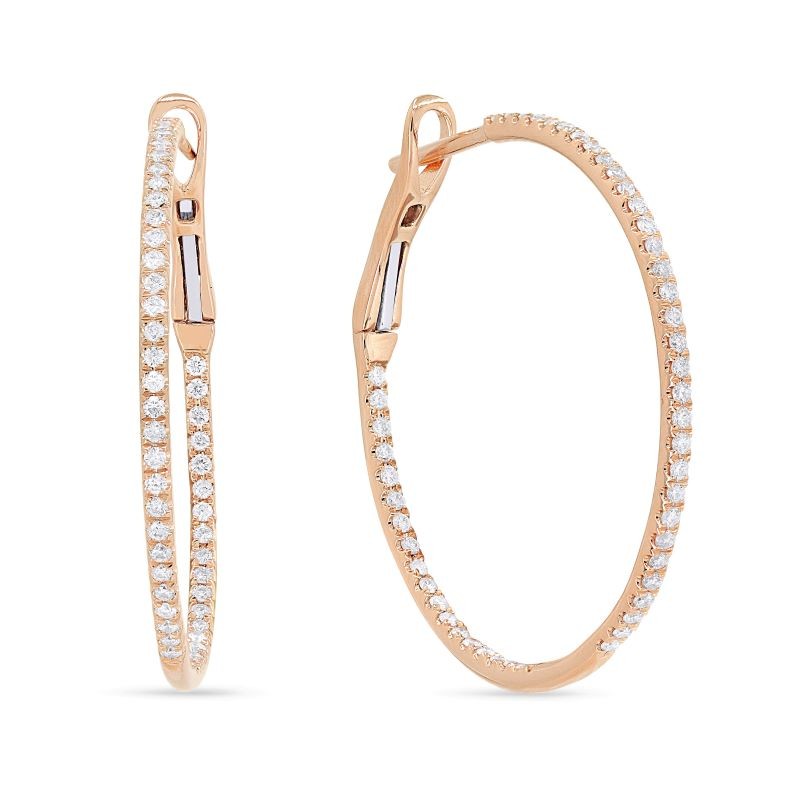 14k Rose Gold Diamond Hoop Earrings