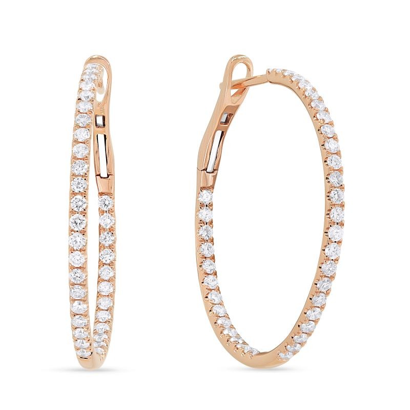 14k Rose Gold 30mm Diamond Hoop Earrings