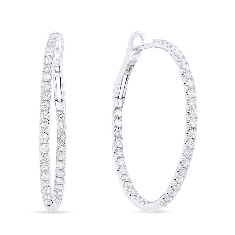 14k White Gold 30mm Diamond Hoop Earrings