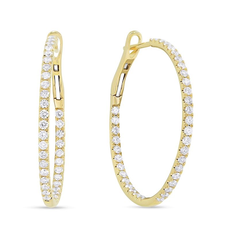 14k Yellow Gold 30mm Diamond Hoop Earrings
