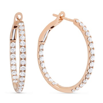 14k Rose Gold Prong Set Diamond Hoop Earrings