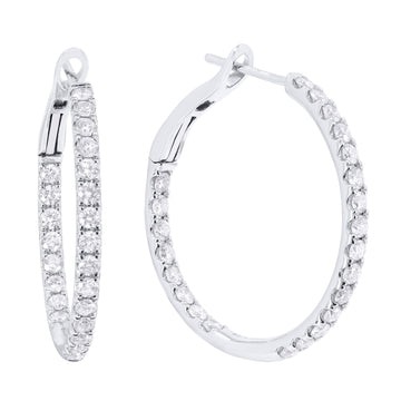 14k White Gold Prong Set Diamond Hoop Earrings