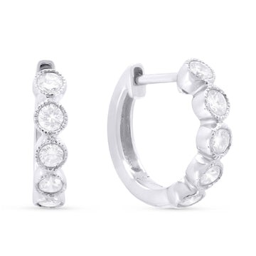 14k White Gold 5 Round Diamond Huggie Earrings
