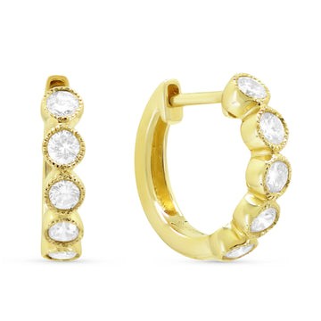14k Yellow Gold 5 Round Diamond Huggie Earrings