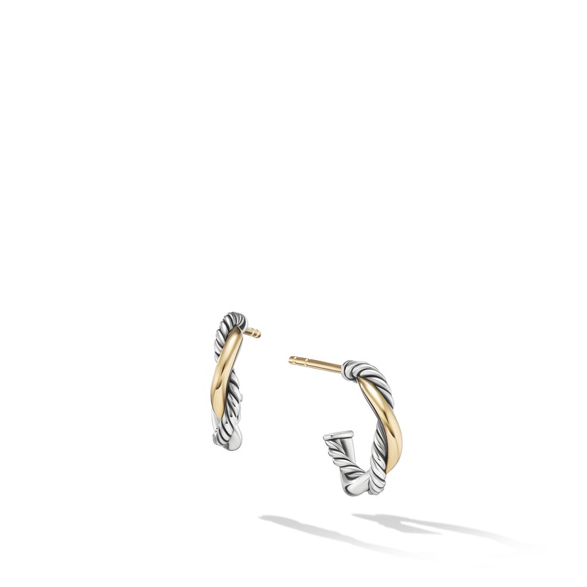 Petite Infinity Huggie Hoop Earrings in Sterling Silver with 14K Yellow Gold