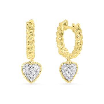 14k Yellow Gold Chain Link Heart Huggie Earrings