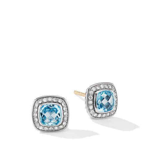 Petite Albion® Stud Earrings with Blue Topaz and Pavé Diamonds