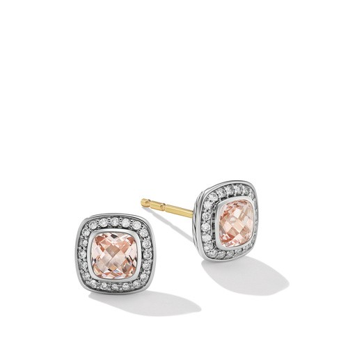 Petite Albion® Stud Earrings in Sterling Silver with Morganite and Pavé Diamonds