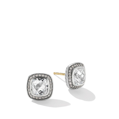 Petite Albion® Stud Earrings in Sterling Silver with White Topaz and Pavé Diamonds
