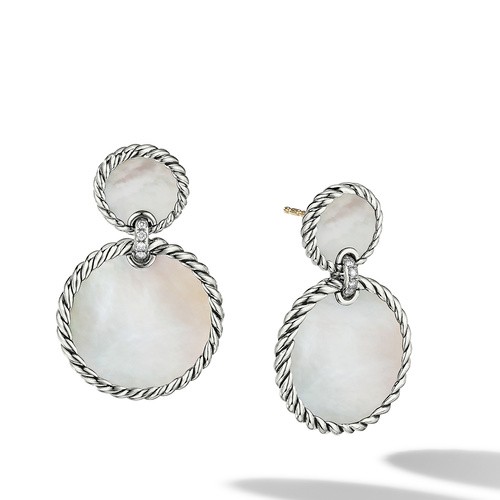 DY Elements® Double Drop Earrings in Sterling Silver with Mother of Pearl and Pavé Diamonds
