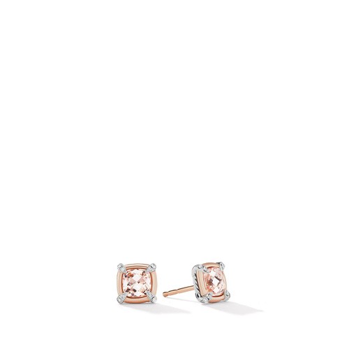 Petite Chatelaine® Stud Earrings in Sterling Silver with Morganite, 18K Rose and Pavé Diamonds